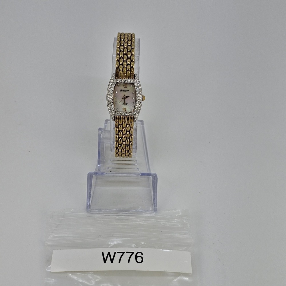 Armitron Women's Watch 19MM MOP Dial Crystal Bezel Gold Bracelet 6" New Battery - Picture 12 of 12